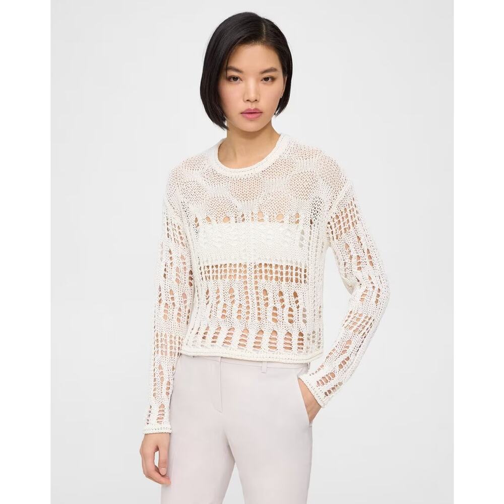 Theory Open Stitch Sweater  Cotton-Blend White Size S boxy coastal sheer recent